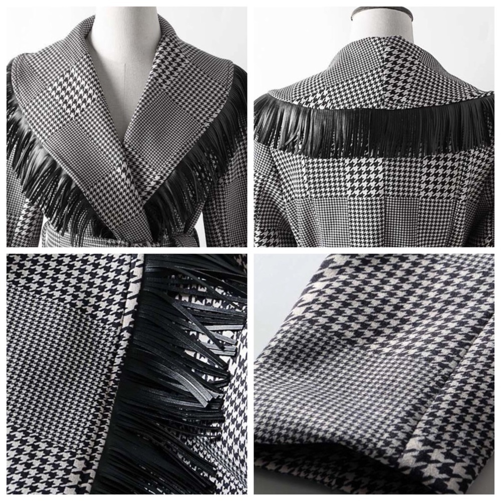 Houndstooth Microfiber Fringe Long Jacket - Picture 6 of 10